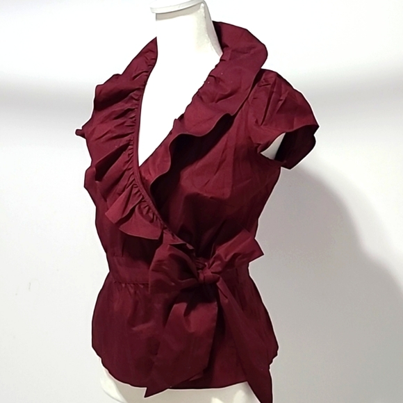 LOFT RUFFLED WINE COLOR Wrap Blouse - Picture 6 of 10